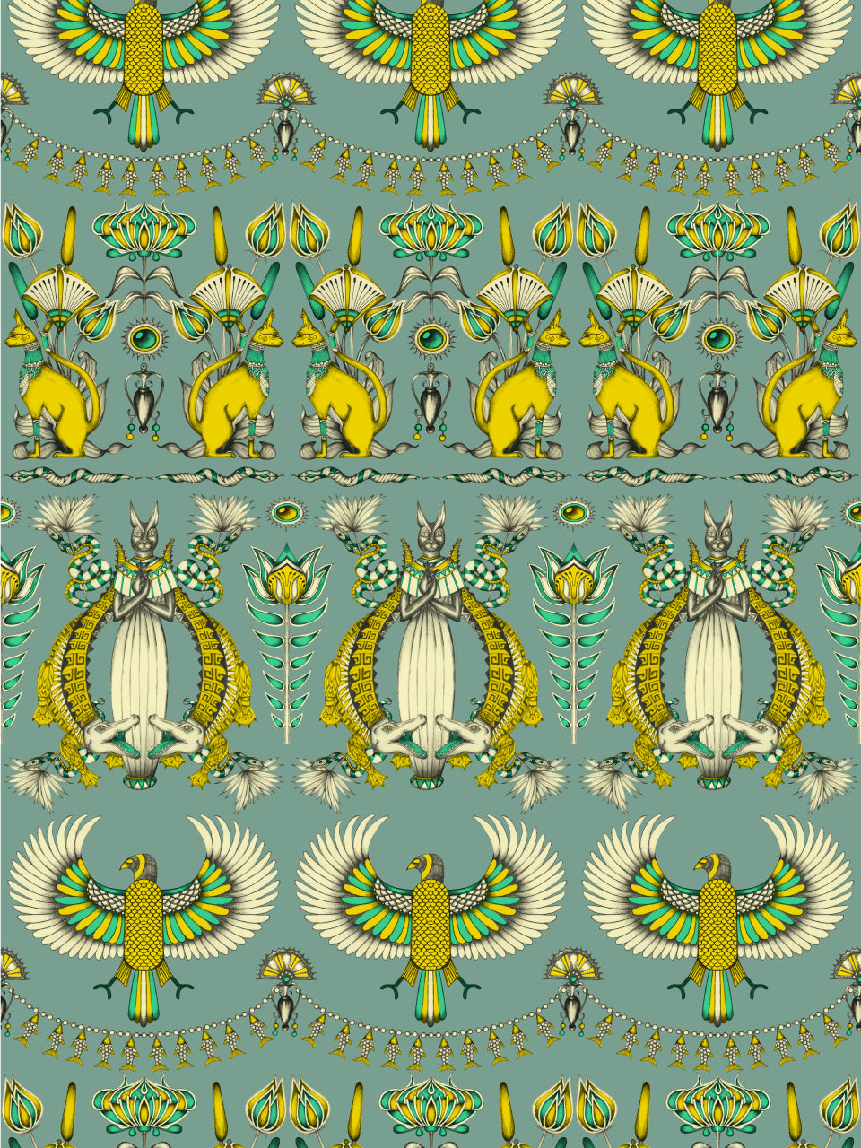 Nefertiti Wallpaper - Green Grey