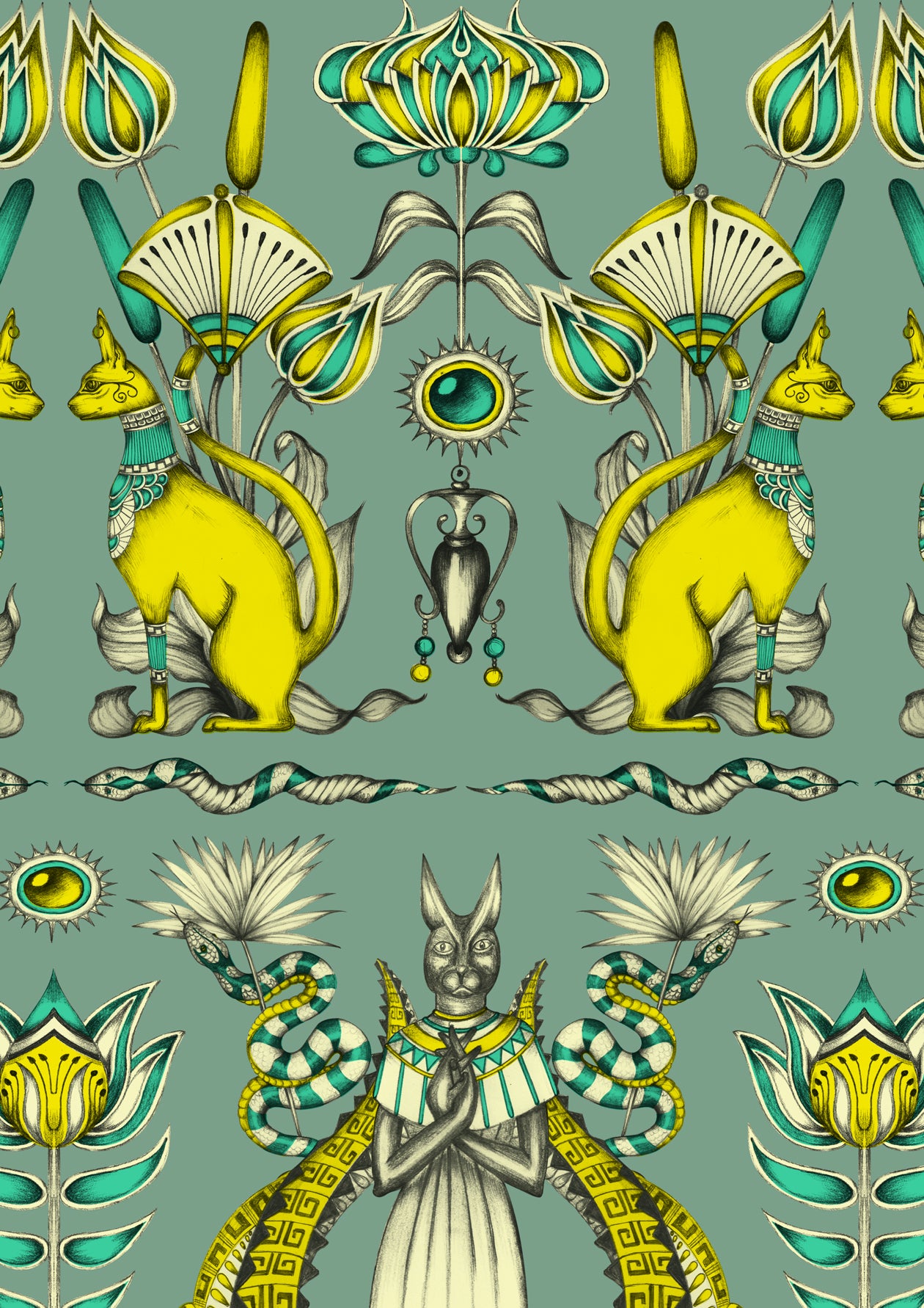 Nefertiti Wallpaper - Green Grey