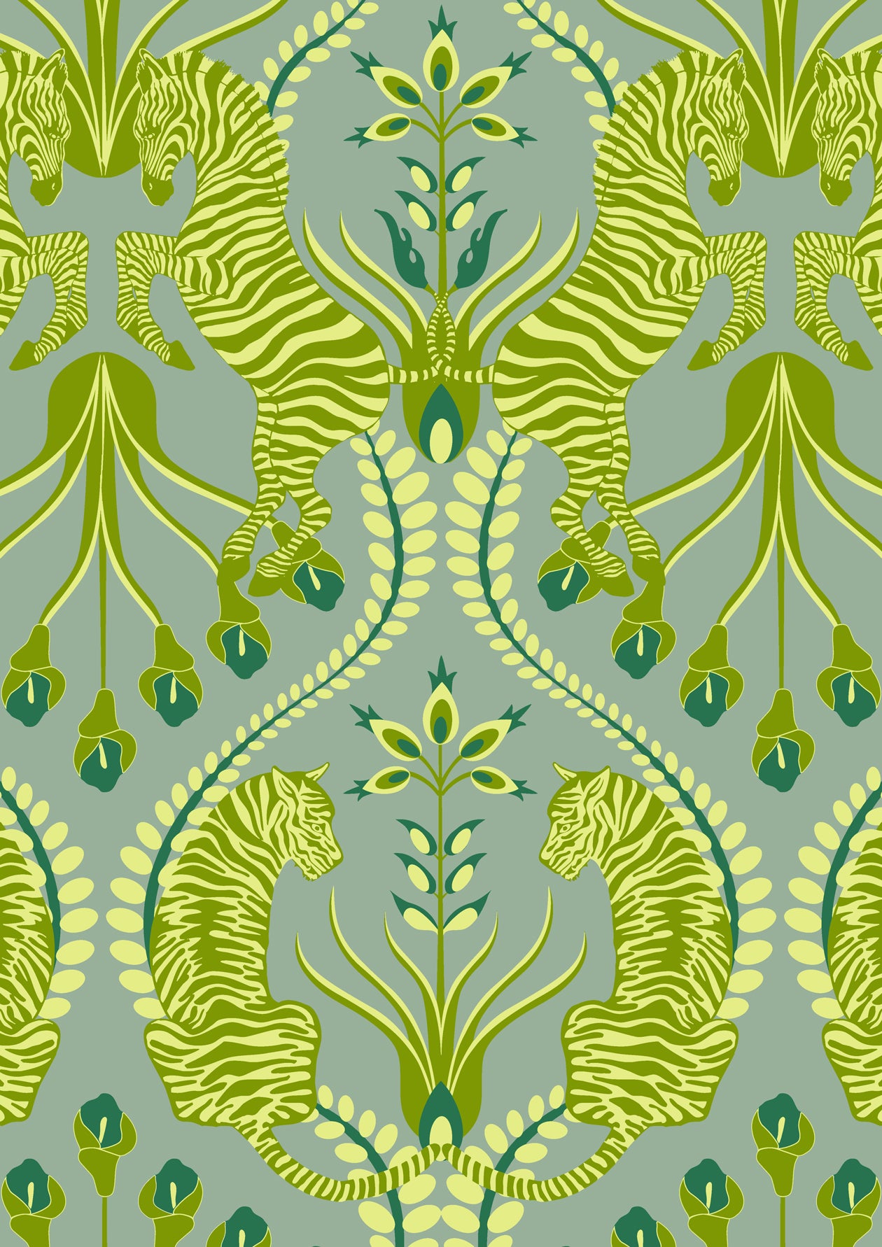 Secret Garden Safari Wallpaper - Green & Grey