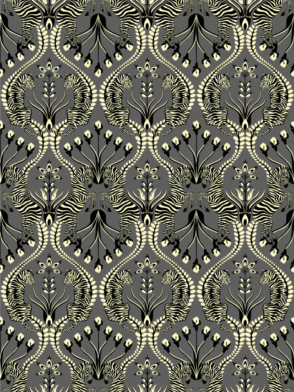 Secret Garden Safari Wallpaper - Black & Grey