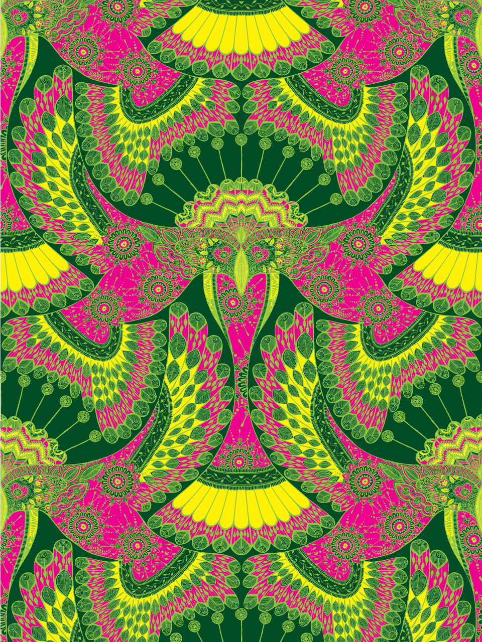 Tota Wallpaper - Green, Yellow & Pink