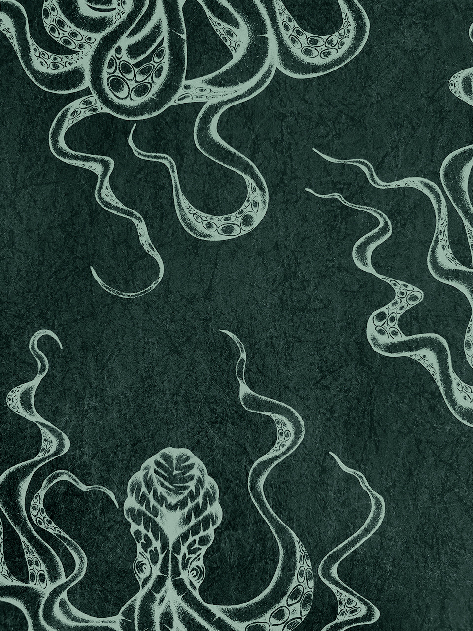 Textural close-up of Kraken wallpaper in mint and jade tones, showcasing marine-inspired luxury