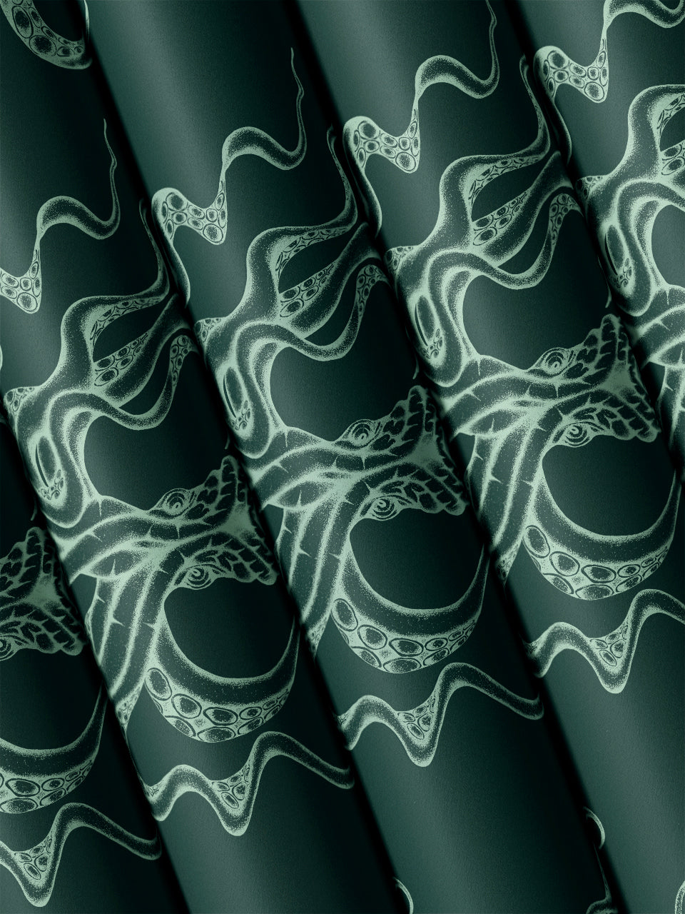 Kraken Black Emerald wallpaper rolls in emerald tones inspired by underwater themes