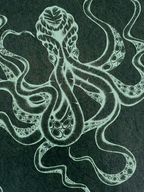 Detailed seafoam green Kraken texture revealing deepwater design on parchment-style wallpaper