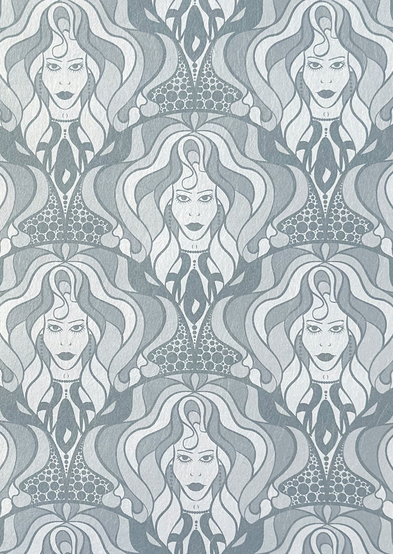 A3 wallpaper sample in moonlight white and gilded silver tones, showcasing diva detail.
