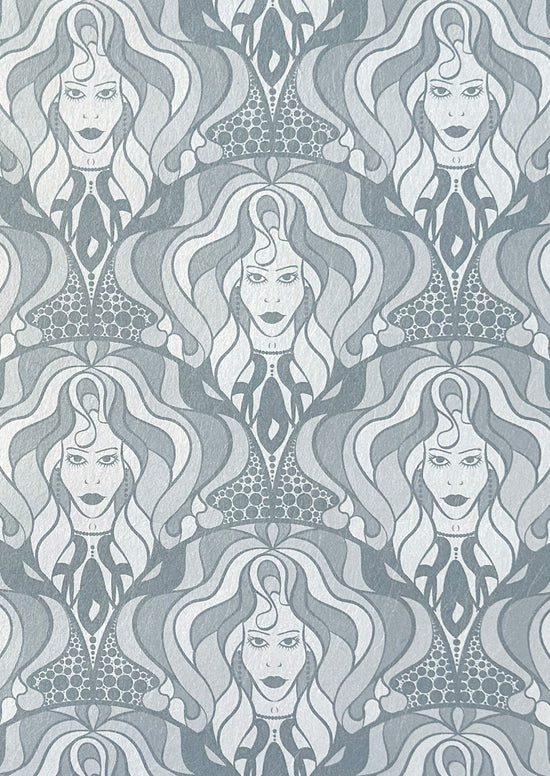A3 wallpaper sample in moonlight white and gilded silver tones, showcasing diva detail.