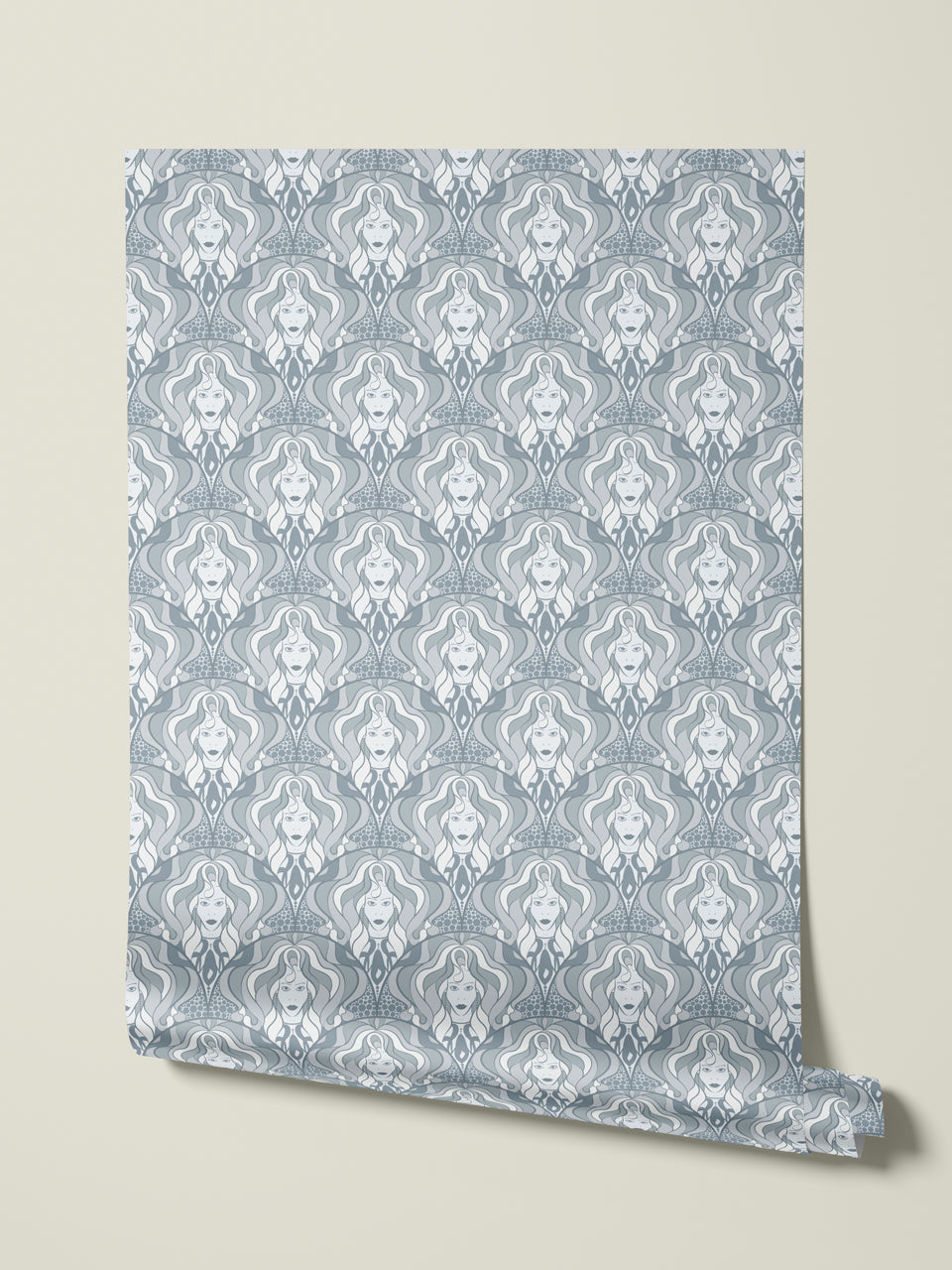 Lady Marmalade Silver wallpaper roll in statement 70s interior style with shimmering detail.