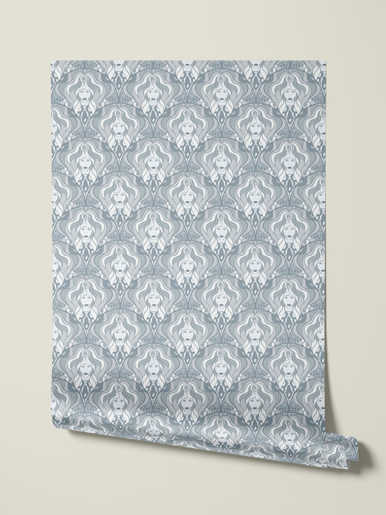 Lady Marmalade Silver wallpaper roll in statement 70s interior style with shimmering detail.