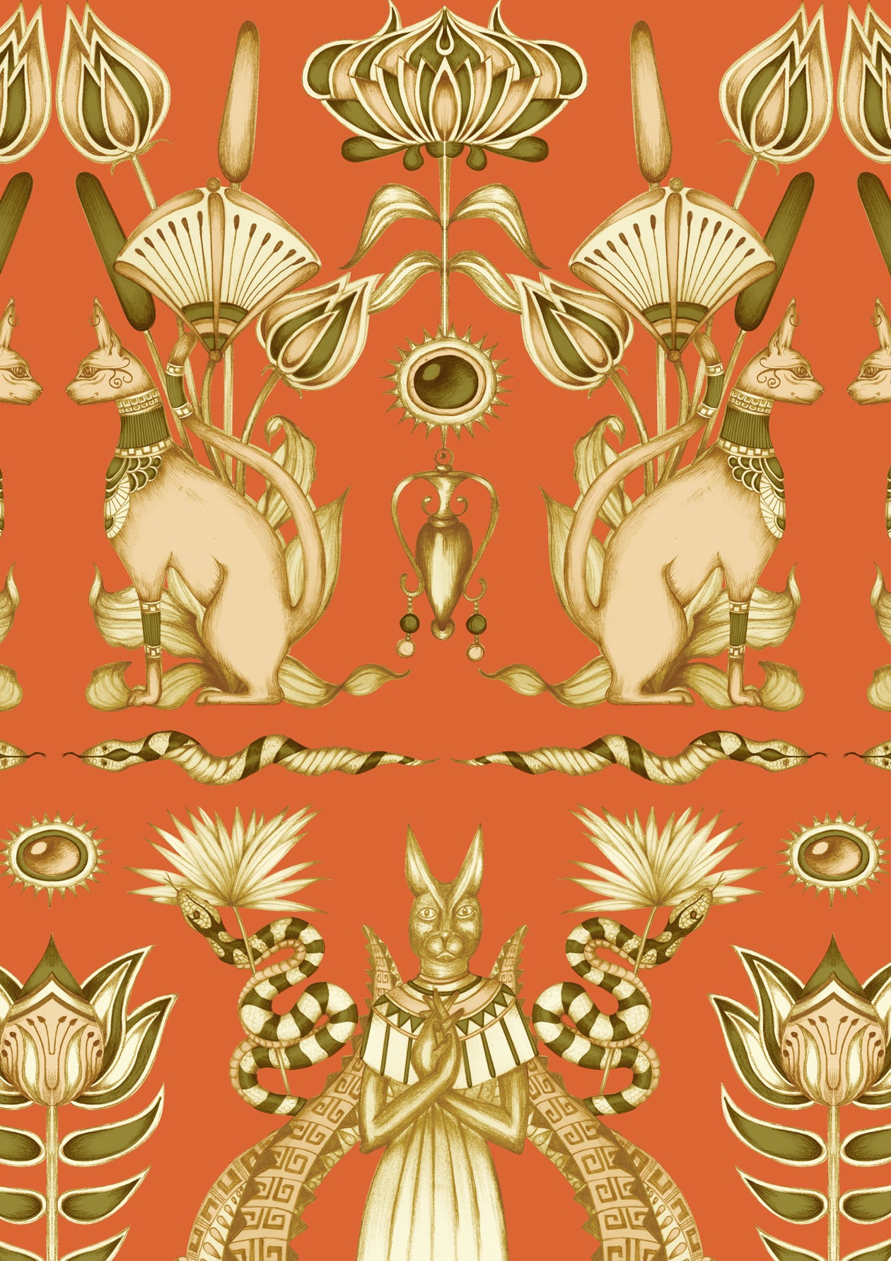 A3 sample of Nefertiti Orange showing gold iridescent finish and intricate Egyptian details.