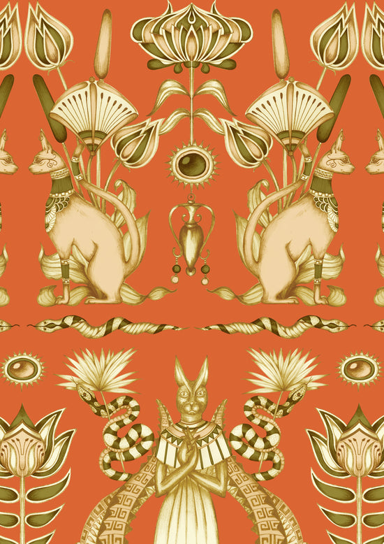 A3 sample of Nefertiti Orange showing gold iridescent finish and intricate Egyptian details.