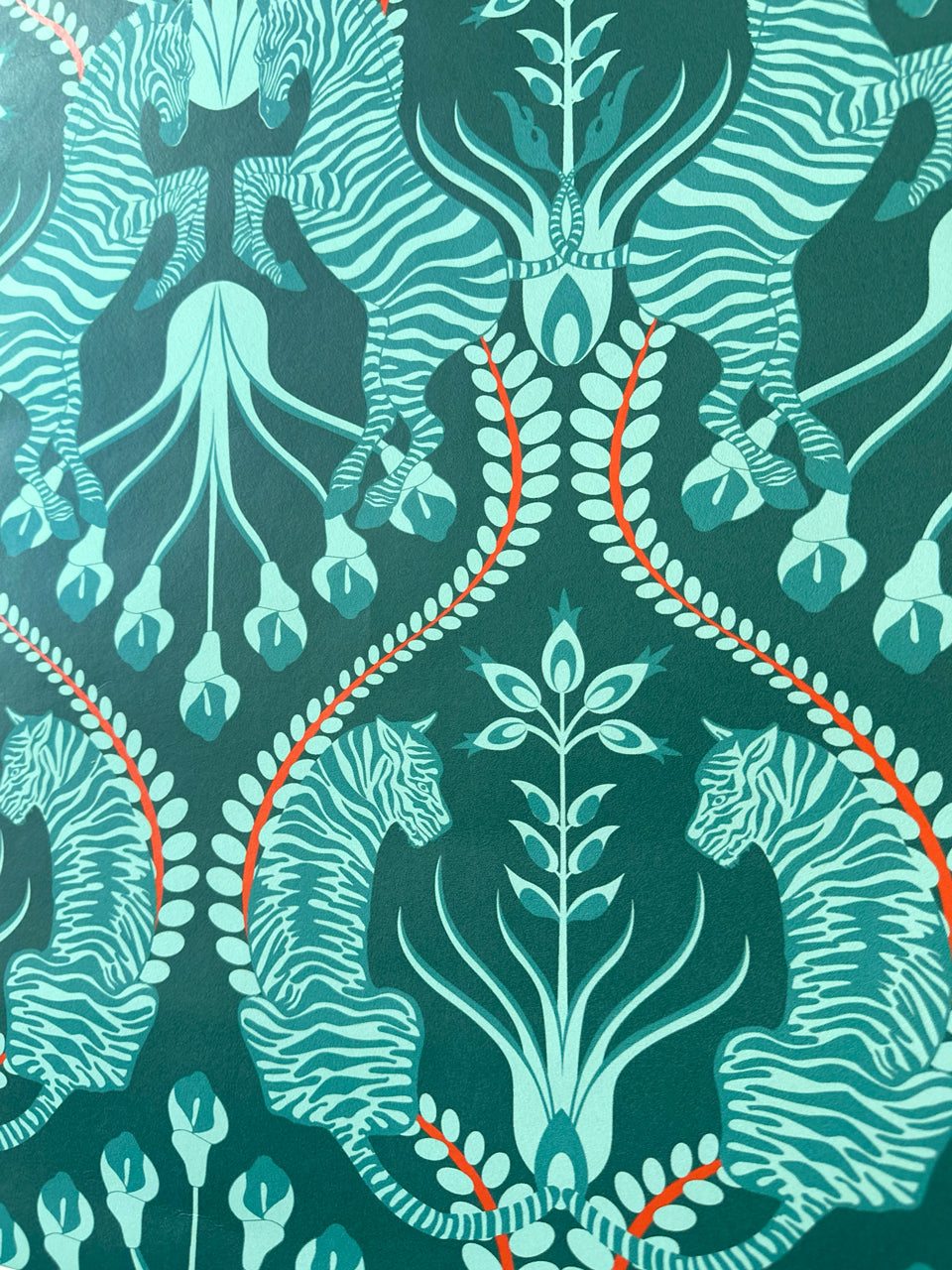 Secret garden safari teal wallpaper deep teal tiger zebra verdigris flourish eclectic