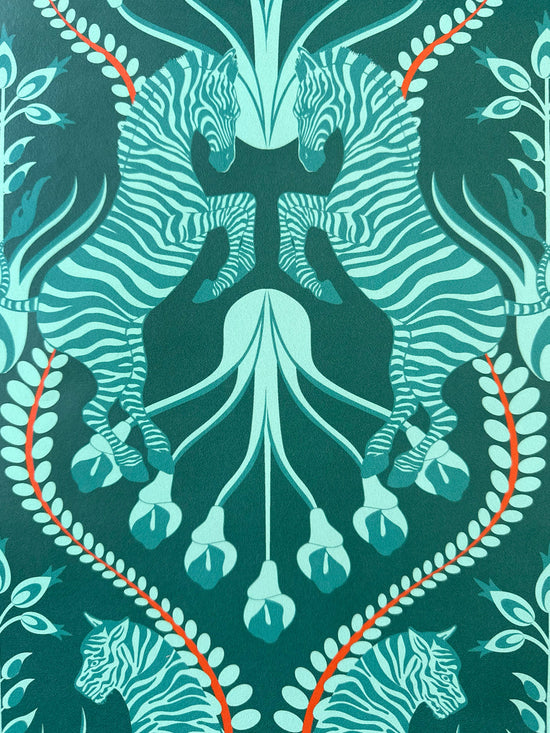 Secret garden safari teal wallpaper teal folk floral pattern mandarin highlight baroque