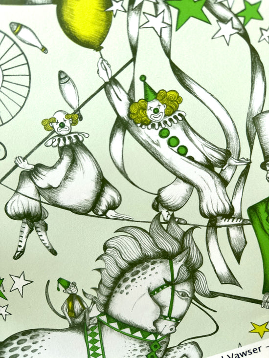 Clowns on a circus tightrope and dancing horse with monkey performer from The Greatest Show Citrus carnival wallpaper.