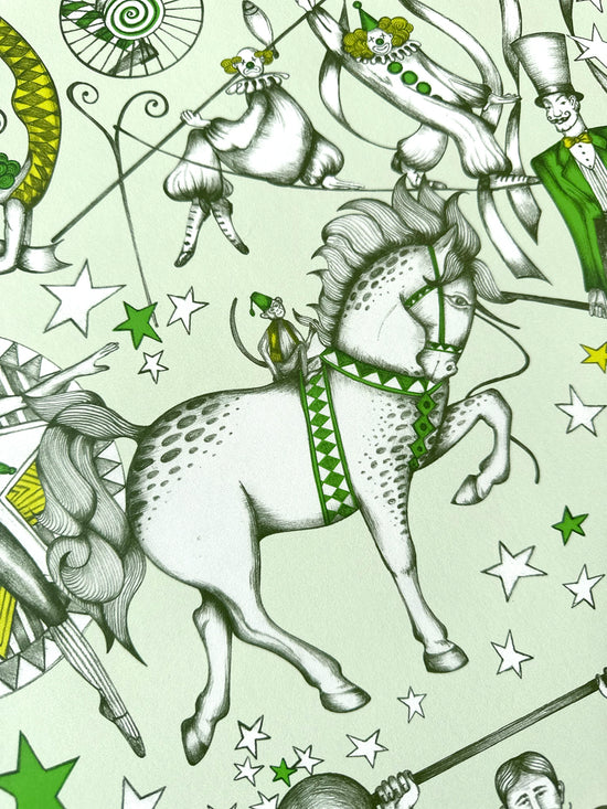 Monkey in a fez dancing on horseback in a circus ring from The Greatest Show Citrus carnival wallpaper.